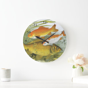 Relógio Grande Vintage Goldfish Koi Fish, Marinho Aquático Vida M