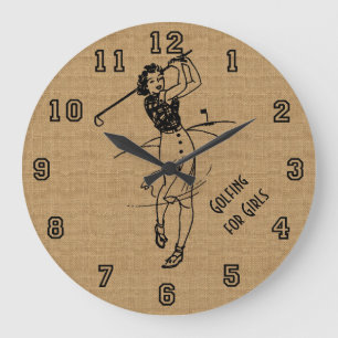 Relógio Grande Vintage Golfing for Girls Faux Burlap Decorative
