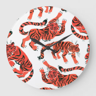 Relógio Grande Vintage Gouache Tigres Padrão Invisível