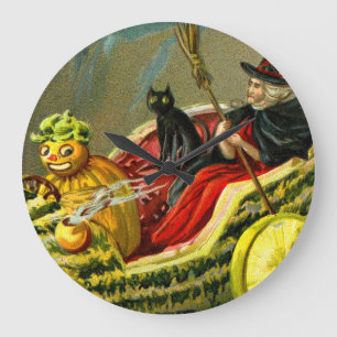 Relógio Grande Vintage Halloween Black Cat and Witness