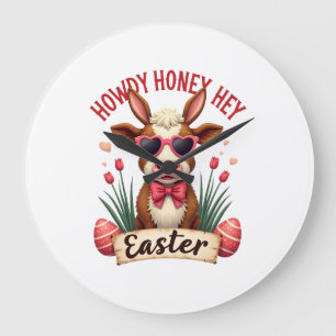 Relógio Grande Vintage Howdy Honey Páscoa Vaca Highland Fofa Bunn