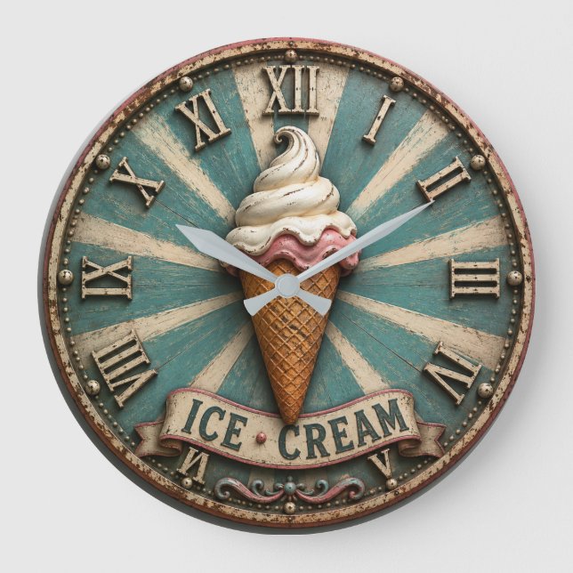 Relógio Grande Vintage Ice Cream Farmhouse Kitchen  (Frente)
