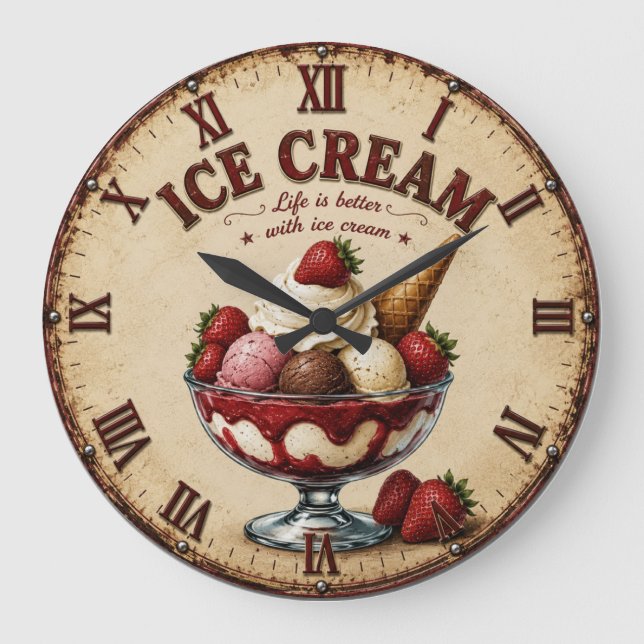 Relógio Grande Vintage Ice Cream Sundae (Frente)