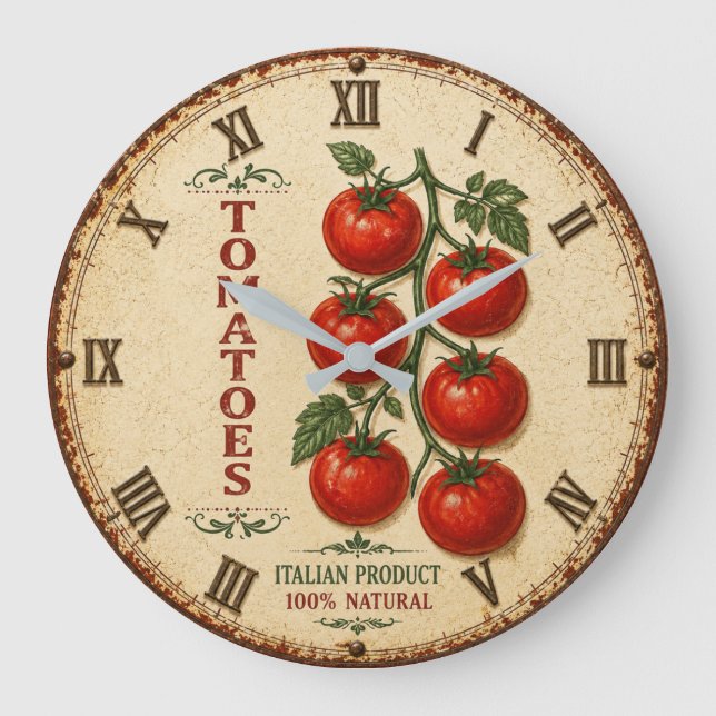 Relógio Grande Vintage Italian Tomatoes Rustic Farmhouse Kitchen (Frente)
