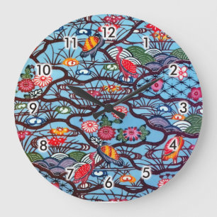 Relógio Grande Vintage Japonês Kimono Textile (Bingata)