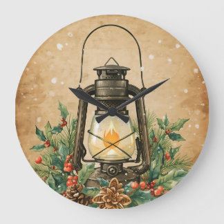Relógio Grande Vintage lantern holly pine rustic festive winter
