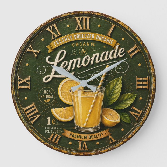 Relógio Grande Vintage Lemonade Rustic Fresh Lemon Farmhouse  (Frente)