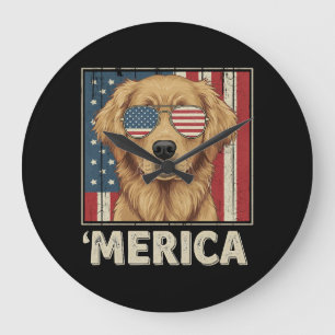 Relógio Grande Vintage Ouro Retriever 'Merica Flag