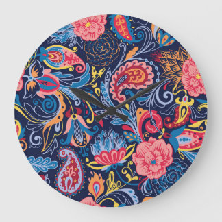 Relógio Grande Vintage Paisley Seamless Pattern Design