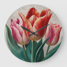 Relógio Grande Vintage Pink e Peach Tulip Wall Clock