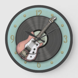 Relógio Grande Vintage Pink Guitar e Vinyl Record Wall Clock
