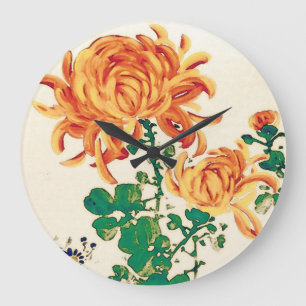 Relógio Grande Vintage - Pintura Japonesa de Chrysanthemums