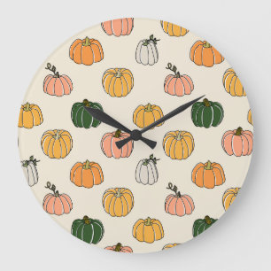 Relógio Grande Vintage Pumpkin Harvest, Padrão Invisível.