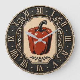 Relógio Grande Vintage Red Bell Pepper Farmhouse Kitchen