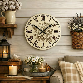 Relógio Grande Vintage Rose Wall Clock
