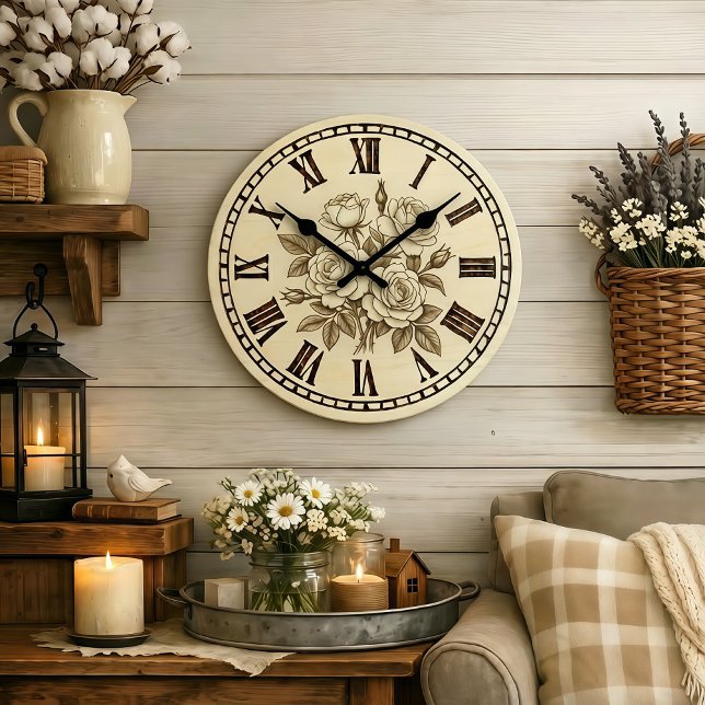 Relógio Grande Vintage Rose Wall Clock  (Criador carregado)