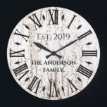 Relógio Grande Vintage Rustic Antique Family Name Roman Numeratio<br><div class="desc">Este design personalizado, único, bonito, apresenta um passado antigo, rústico, antigo, com seu nome de família e ano, estabelecido na tipografia negra. Personalize este relógio adicionando suas próprias informações pessoais da família. Faz um excelente de casamento, aniversário ou presente de inauguração. Clique em "personalizar este modelo" para alterar os nomes,...</div>
