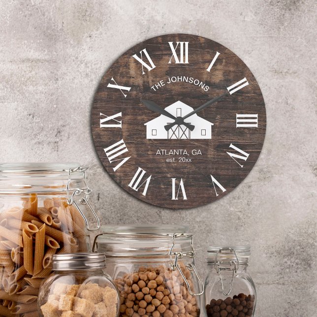 Relógio Grande Vintage Rustic Barn Shiplap Family Name (Criador carregado)