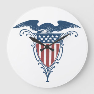 Relógio Grande Vintage Shield Red White Blue American Eagers