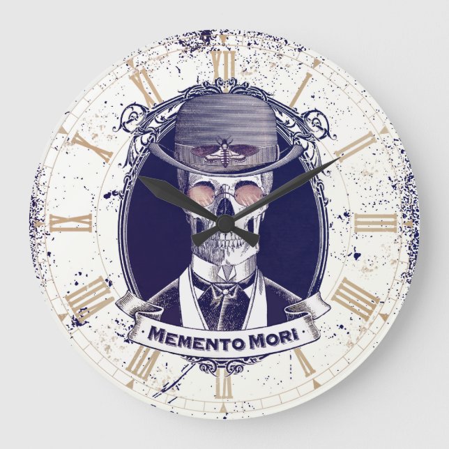 Relógio Grande Vintage Skull Memento Mori (Frente)