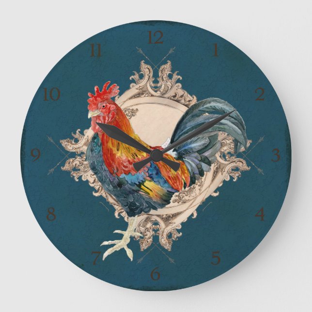 Relógio Grande Vintage Style Country Rustic Rooster Francês (Frente)