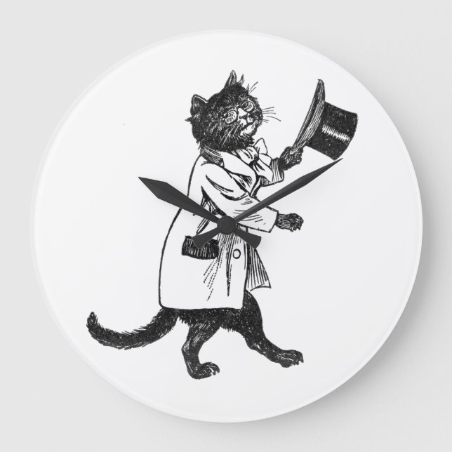 Relógio Grande Vintage Top Hat Cat Wall Clock (Frente)