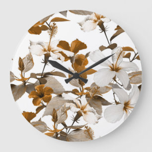 Relógio Grande Vintage Tropical Hibiscus: Padrão de Colagem de Fo