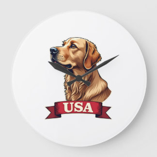 Relógio Grande Vintage USA Golden Retriever Engraving Shirt