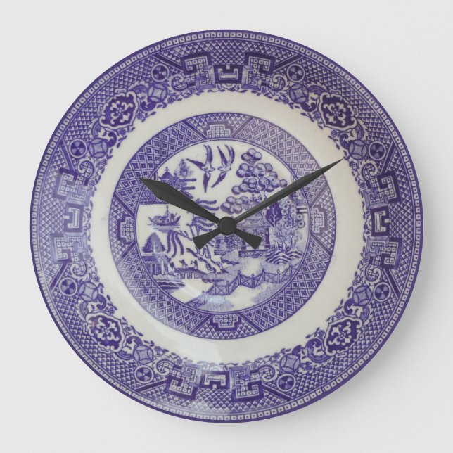 Relógio Grande Vintage Willow Patterno Plate Effect Clock (Frente)