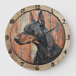 Relógio Grande Vintage wood Doberman Pinscher Dog