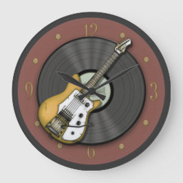 Relógio Grande Vintage Yellow Guitar and Vinyl Record Wall Clock