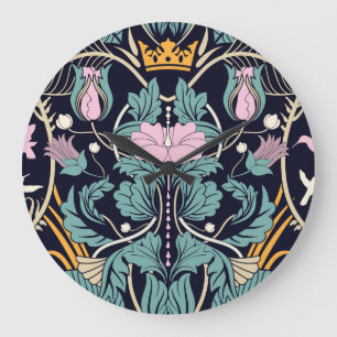 Relógio Grande Vintagem floral, art nouveau, papel de parede sem