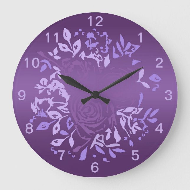 Relógio Grande Violet Rose Wreath Round Clock (Frente)