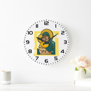 Relógio Grande Virgem Maria e Menino Religiosos Bizantinos Modern