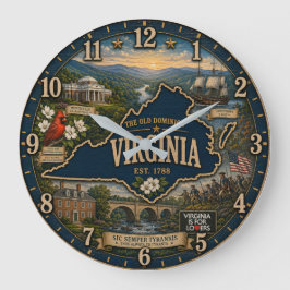 Relógio Grande Virginia State Old Dominion Heritage Wall Art