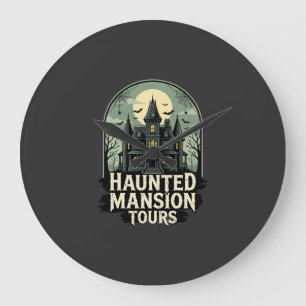 Relógio Grande Visita à Mansão Assombrada Vetor Halloween Vintage