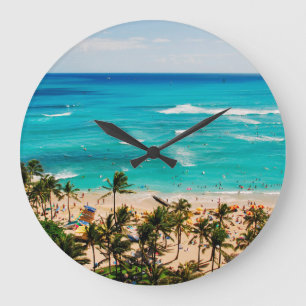 Relógio Grande Vista Elevada da Cena da Praia de Waikiki, Honolul