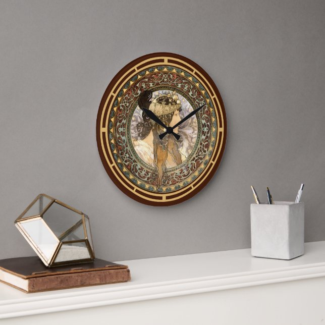 Relógio Grande Vitoriana Era Art Nouveau Brunette Mulher de Mucha (Escritório)