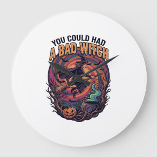 Relógio Grande Você Poderia Ter Bruxa Má Voo de Halloween Vassour