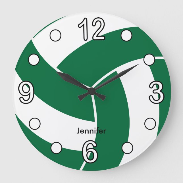 Relógio Grande Voleibol | Estilo Verde Escuro e Branco (Frente)