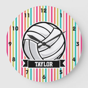 Relógio Grande Voleibol personalizado em listras coloridas