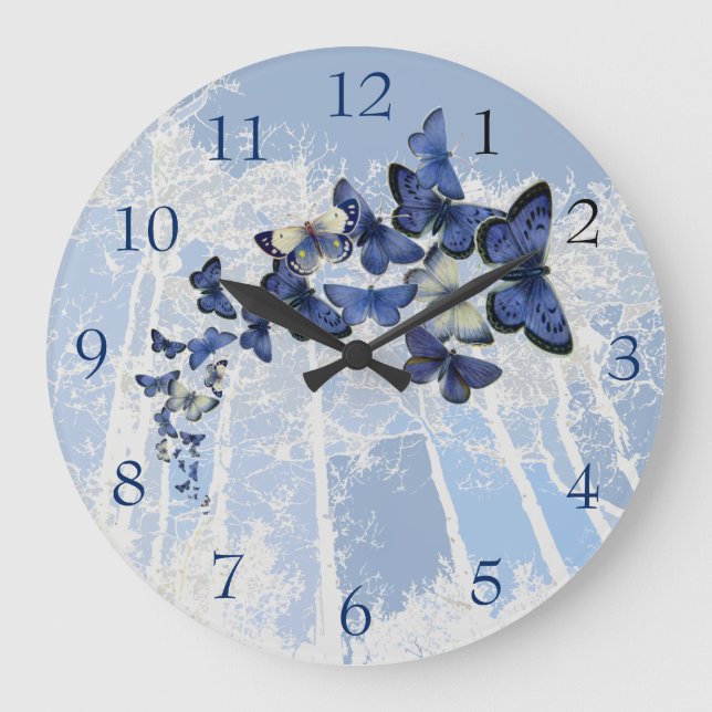 Relógio Grande Vôo azul do caleidoscópio da borboleta (Frente)
