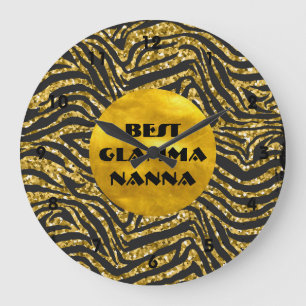 Relógio Grande Vovó Glamurosa Dourado Preto Estampa de Animal Gla