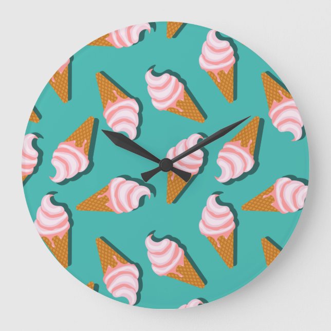 Relógio Grande Waffle cones ice cream and frozen yogurt pattern (Frente)