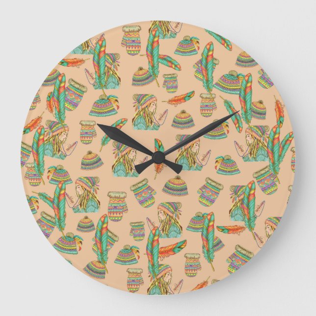 Relógio Grande Wall Clock Boho Hat Girl (Frente)