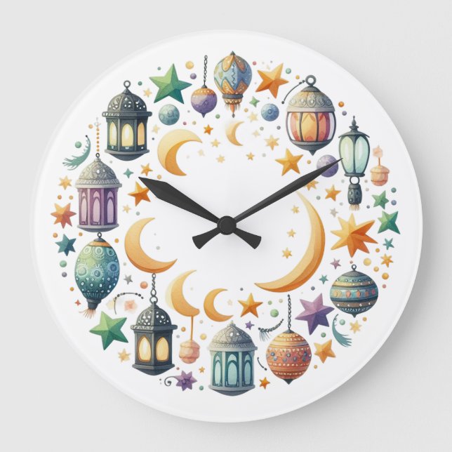 Relógio Grande Wall Clock-Eid Mubarak Wreath Wall Clock (Frente)