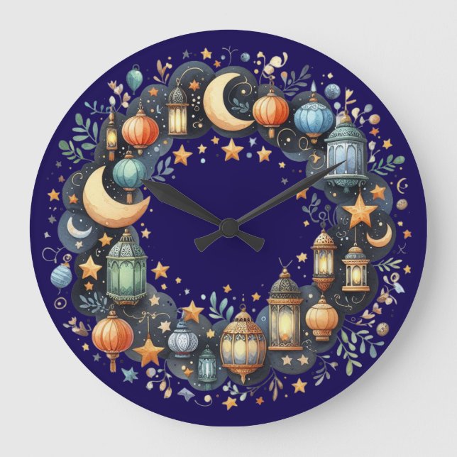 Relógio Grande Wall Clock-Eid Mubarak Wreath Wall Clock (Frente)