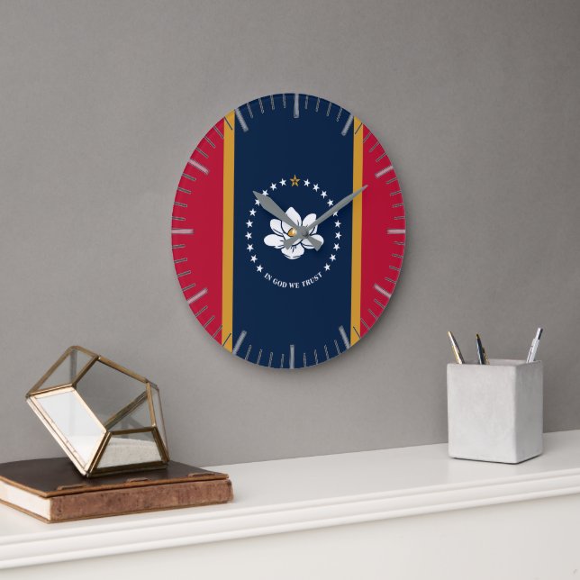 Relógio Grande Wall Clock with flag of Mississippi State, USA (Escritório)