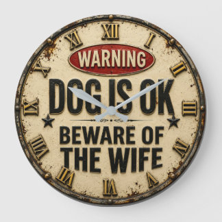 Relógio Grande Warning Dog Is OK Beware of the Wife Funny