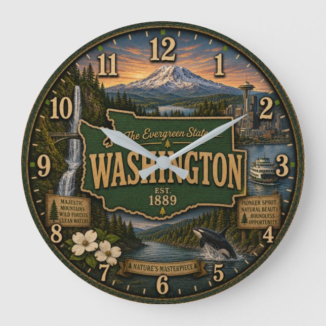 Relógio Grande Washington State Evergreen Pacific Northwest Gift (Frente)